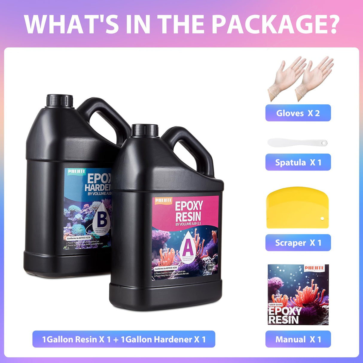 2 Gallon Epoxy Resin Kit, Crystal Clear Epoxy Resin, No Yellowing No Bubble Self Leveling Coating Casting Resin for Table Tops, Art Crafts, Jewelry, Molds, DIY Projects 1:1 Ratio(1 Gallon x 2) Pnente