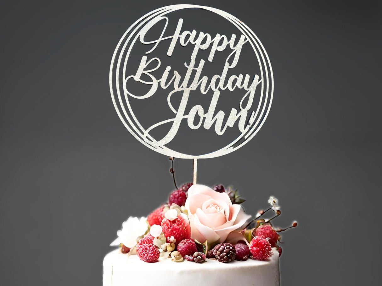 Personalized Happy Birthday Cake Topper Couples Name Cake Topper for Wedding or Engagement Gift Custom Birthday Cake Topper for Any Age Made with Wood & Acrylic designLEE Studio