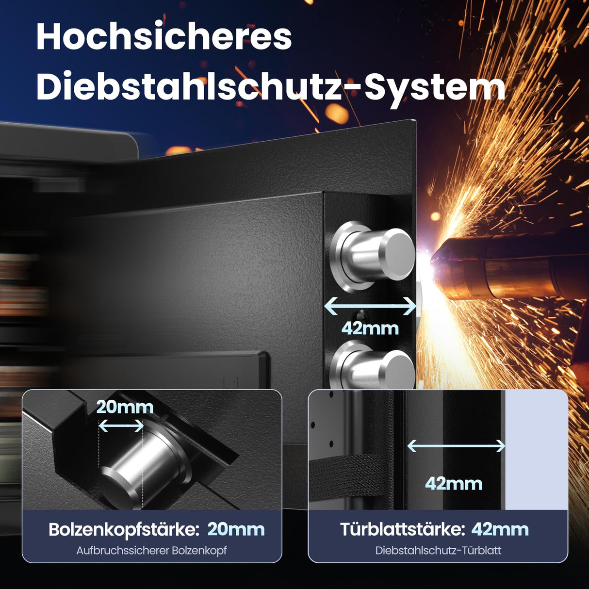 Grimtron Smart Biometric Safe - (0.80 cu. ft.) Fingerprint Lock Box with Silent Mode, Backlit Keypad and LED Light, Small Caja Fuerte with Anti-Rust and Anti-Theft Grimtron