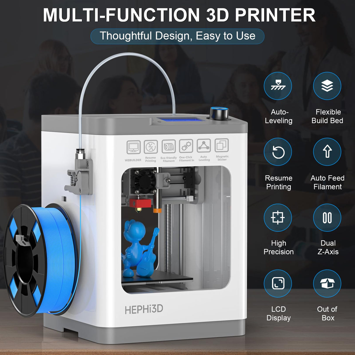 TINA2 Mini 3D Printer, HEPHI3D FDM 3D Printers for Beginners, Fully Assembled Auto Leveling 3D Printer for Kids, Resume Printing Function, Fully Open Source, Removable Flexible Magnetic Build Plate HEPHI3D