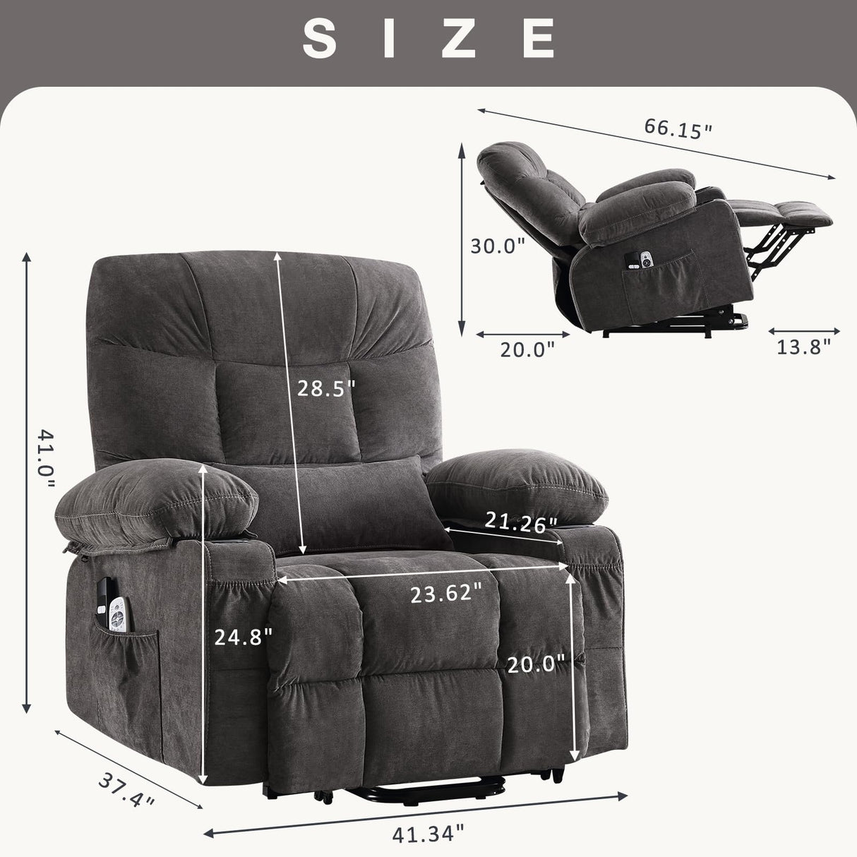 BOSMILLER Power Lift Recliner Chair for Elderly with Heat and Vibration Massage,Electric Recliner with USB Charging Port for Living Room, Infinite Position, Side Pocket BOSMILLER