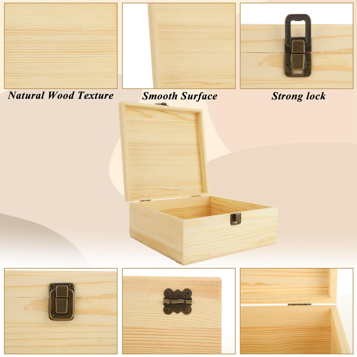 LDXDRU 2Pcs Large Wooden Box, 12.6" x 8" x 3.1" Unfinished Wooden Box with Hinged Lid, Reusable Wood Boxes for Crafts,Gift, Home Storage, DIY Keepsake Box LDXDRU