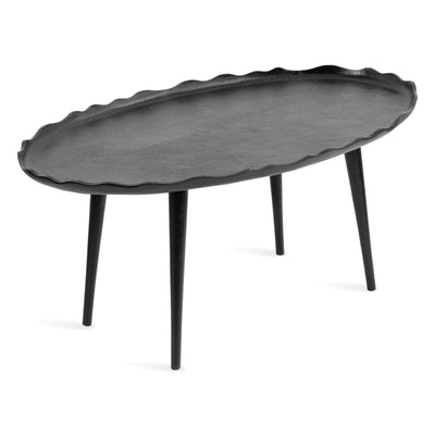 Kate and Laurel Alessia Modern Oval Coffee Table, 34 x 20 x 15, Black, Metal Living Room Table for Storage and Display with Antique Deckled Edge Detailing
