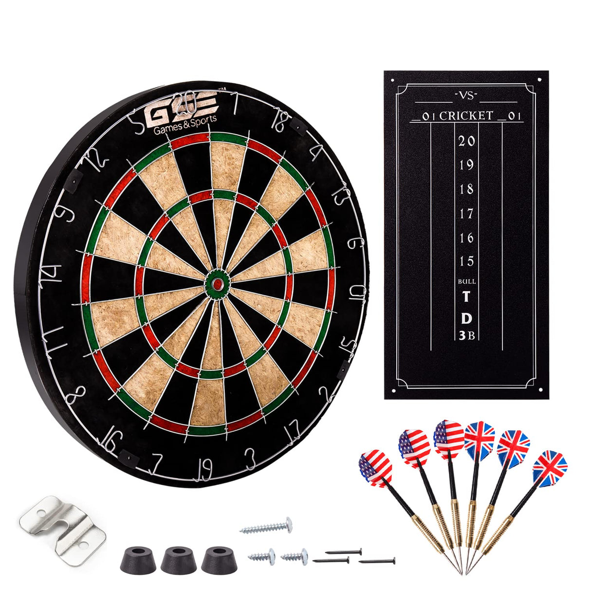 GSE 18" Bristle Dartboard Set with Self-Healing Sisal Fibers Board, Six 17 Grams Steel Tip Darts, Staple-Free Bullseye, Rotating Number Ring, Chalk & Dry Erase Scoreboard… GSE Games & Sports Expert