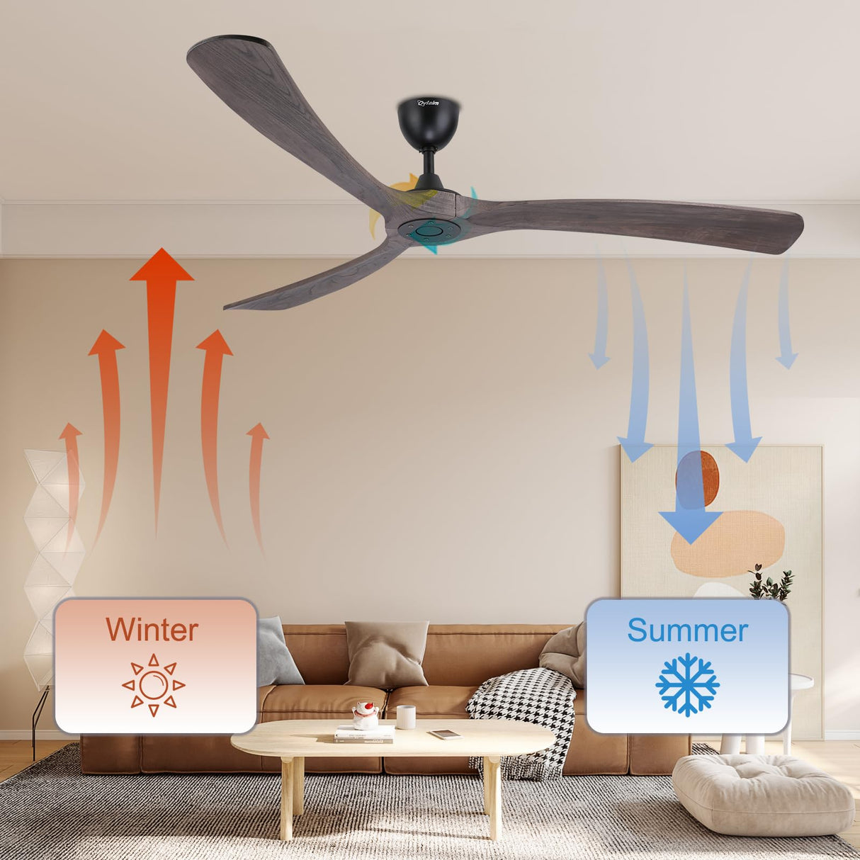 Ovlaim 72 Inch Large Wood Smart Wifi Ceiling Fan without Light, 3 Blade Indoor Outdoor High CFM Quiet DC Motor Ceiling Fan No Light Ovlaim