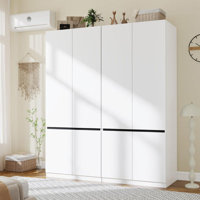 LABROSKIA White Armoire Wardrobe Closet: 74" Wooden Wardrobe Closet with 4 Doors, Bedroom Armoires with Hanging Rod, Tall Closets Cabinet for Hanging Clothes (63")