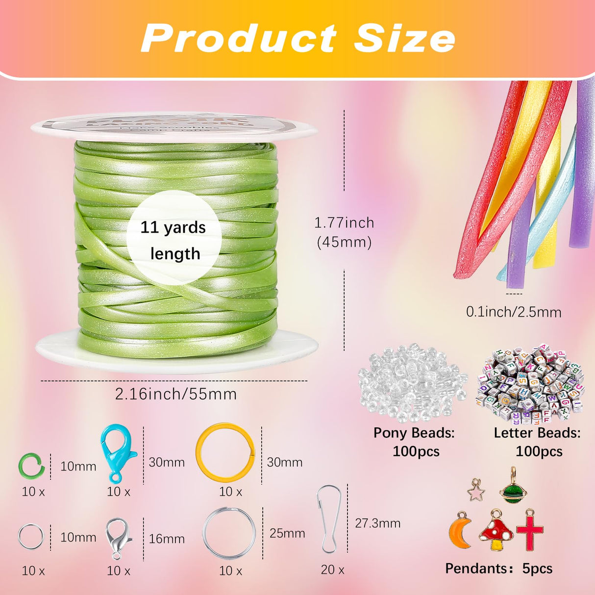 PP OPOUNT Lanyard String, 10 Rolls Pearly-Lustre Color Boondoggle String with Beads and Accessories, Gimp Bracelet Making Kit for Beginners DIY Bracelets, Key Chains and Lanyards, Camp Crafts PP OPOUNT