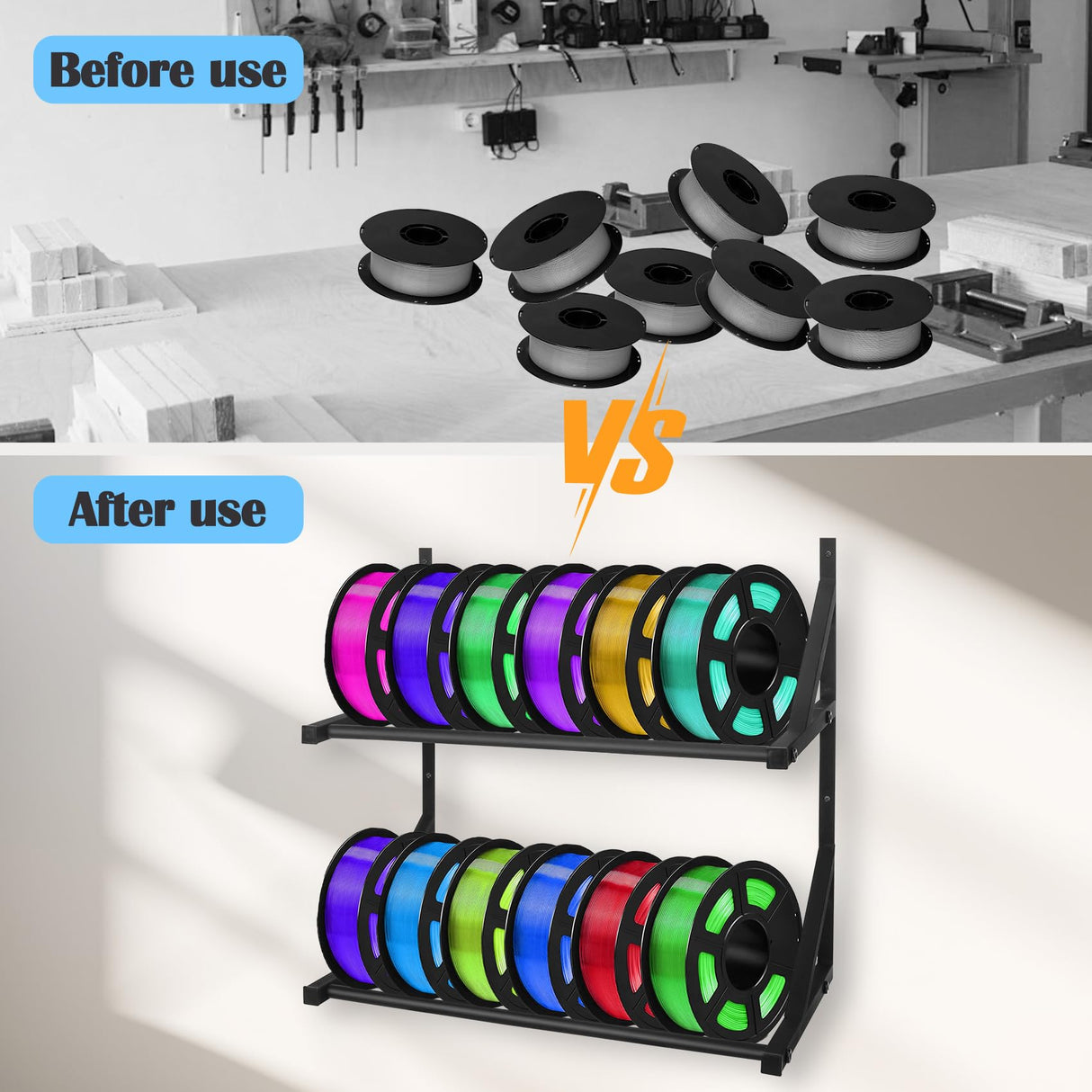 3D Printer Filament Storage Rack - Filament Spool Heavy Duty Wall Bracket Filament Storage Shelves for 3D Printer Rolling Filaments ABS/PLA/TPU/Nylon Accessories Holders (Shelf Only) JAYOBGO