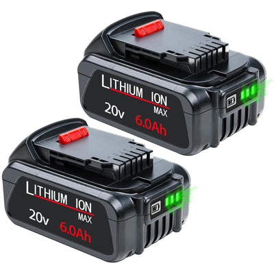 DTK 6.0Ah Battery Replacement for Dewalt 20V Battery DCB200 DCB203 DCB204 DCB206 Lithium Batteries 2 Packs