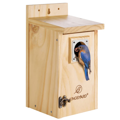 Kingsyard Blue Bird House for Outdoors - Classic Wooden Bluebird House with Predator Guard for Bluebirds Titmice Chickadees Nesting Birds, Wood