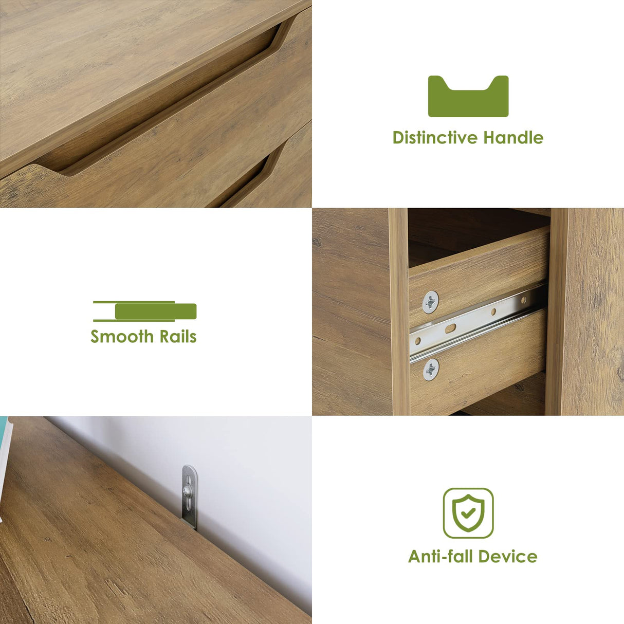 HOSTACK Modern 3 Drawer Dresser, Wood Chest of Drawers with Storage, Tall Nightstand with Cut-Out Handles, Side End Table, Accent Storage Cabinet for Living Room, Entryway, Rustic Brown HOSTACK