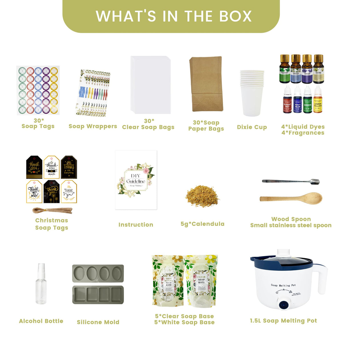 PIUH Soap Melter with Soap Making Supplies Kit,DIY Soap Making Kits Includes Soap Melter, 5lb Soap Base,Essencial Oils,Silicone Molds & Spoons,Dry Flower and Dyestuffs for Adults Kids DIY Soap Craft PIUH