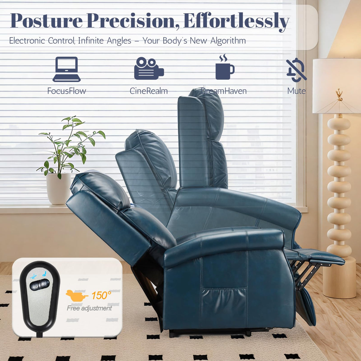 Esright Electric Power Lift Recliner Chair, with Side Pocket & Remote Control, Faux Leather Electric Recliner Chairs for Elderly, Blue Esright