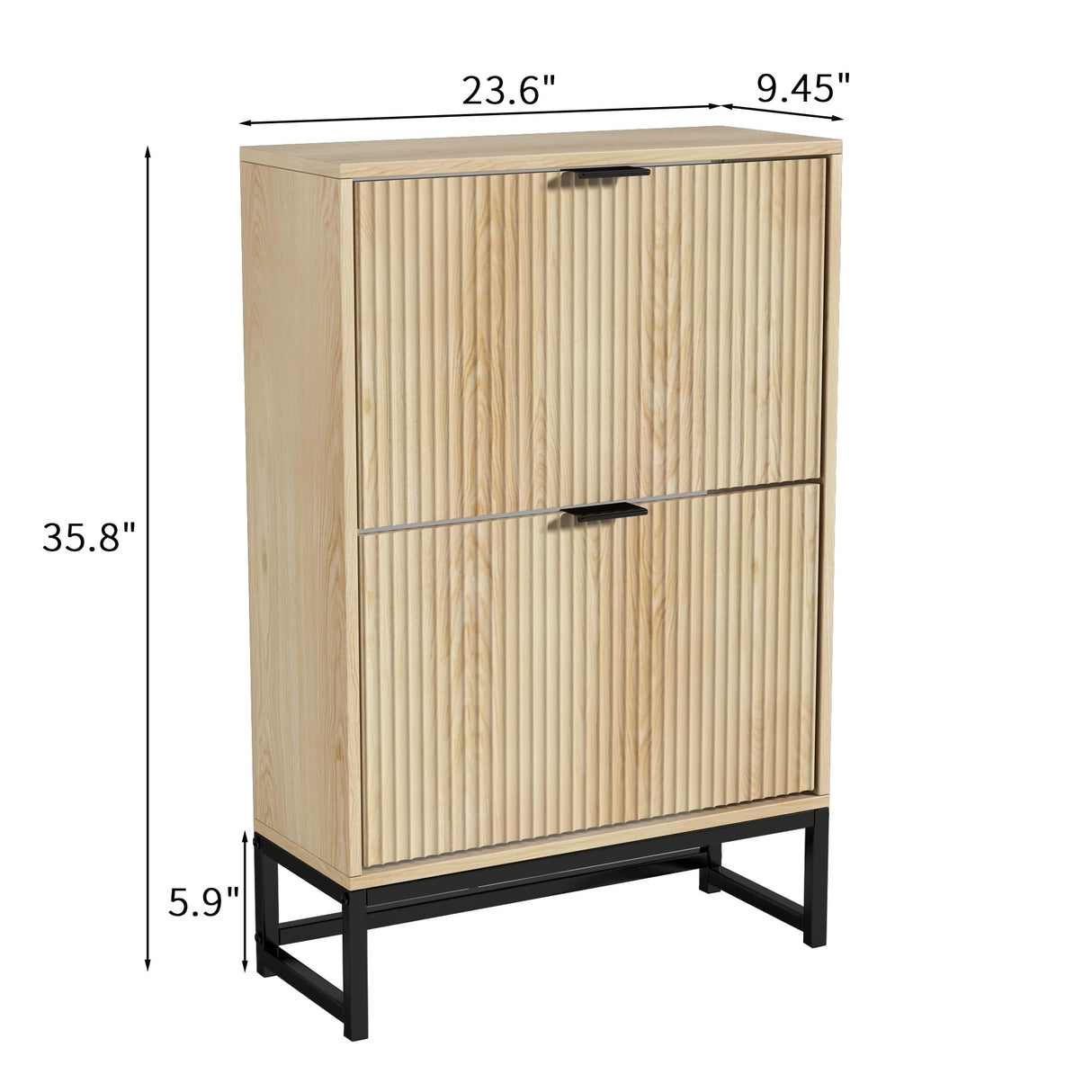 Lisicues Shoe Cabinet Storage for Entryway, Modern Slim Shoe Organizer, Tipping Shoe Cabinet with 2 Flip Drawers Fluted Panel, Narrow Shoe Rack for Living Room (Wood) Lisicues