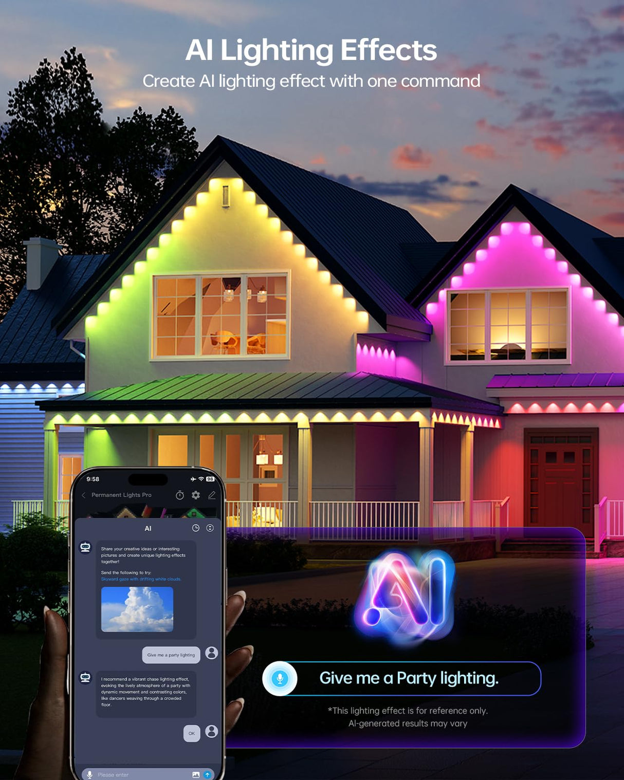 ASAHOM Permanent Outdoor Light Pro S108B, 100FT with 72 RGBCW 70lm LED, WLED Integration, AI Lighting, 30000 Lighting Effect Combination, IP67 Waterproof for Halloween Christmas and Daily Decor, White ASAHOM