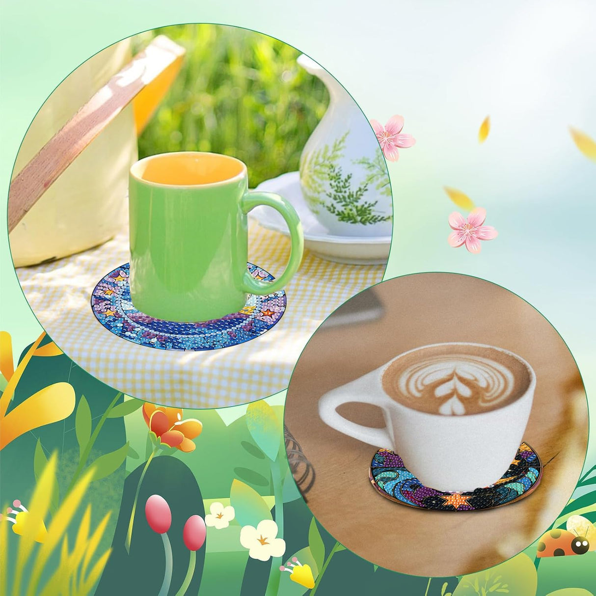 8 Pcs Diamond Art Coasters Moon Diamond Painting Coasters Kits with Holder Cork Pads DIY Moon Diamonds Art Painting Coaster Set for Adults Beginners Crafts Supplies mrpwnle