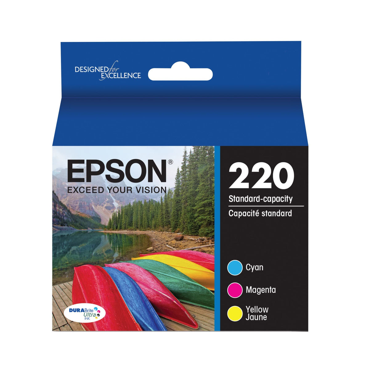 EPSON 220 DURABrite Ultra Ink Standard Capacity Color Combo Pack (T220520-S) Works with WorkForce WF-2630, WF-2650, WF-2660, WF-2750, WF-2760, Expression XP-320, XP-420, XP-424 Epson
