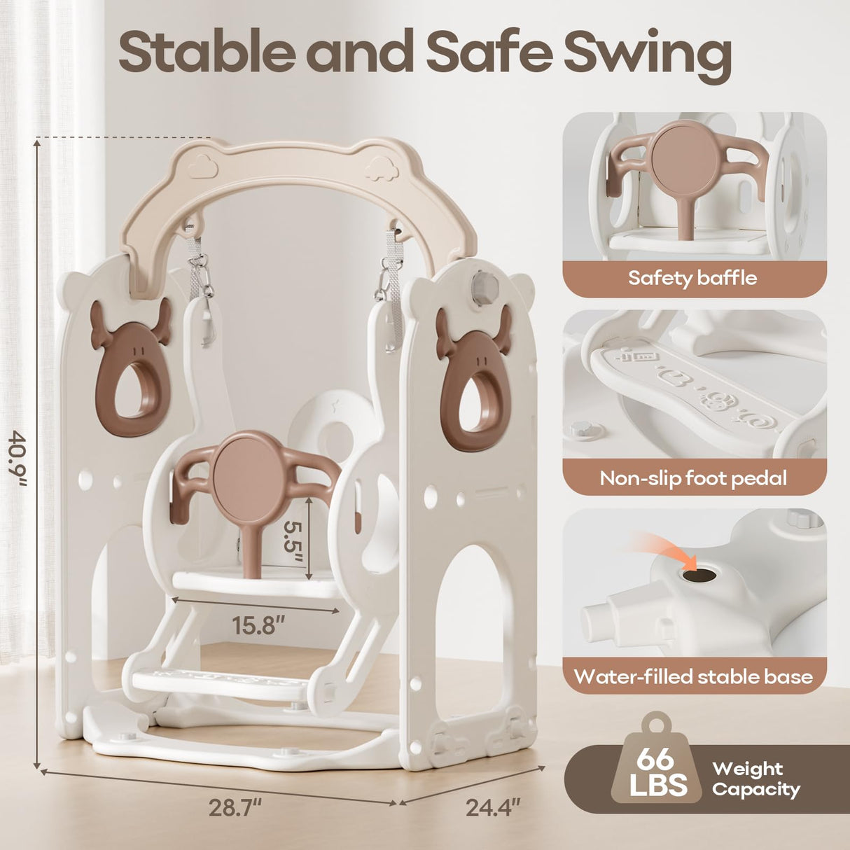 Mloong 12 in 1 Toddler Slide and Swing Set, Kids Slide for Toddlers 1-3 Years Old Baby, Indoor Outdoor with Basketball Hoop Drawing Golf for Kids Easy Assembly(Beige & Rosy Brown)(82×67×41in) mloong