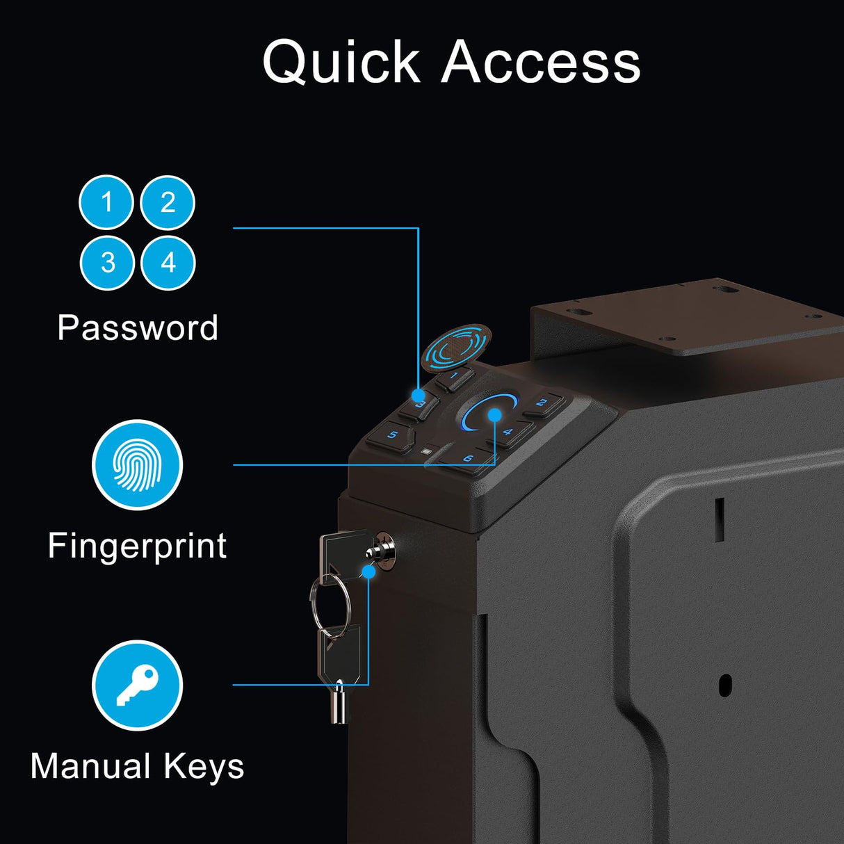 VERPROOF Biometric Gun Safe for Handgun Drop Down Pistol Safe, Smart Pistol Safe with Fingerprint, PIN Code, Key Access for Nightstand, Desk, Bedside, Low-Vis Mode, Type-C Power VERPROOF