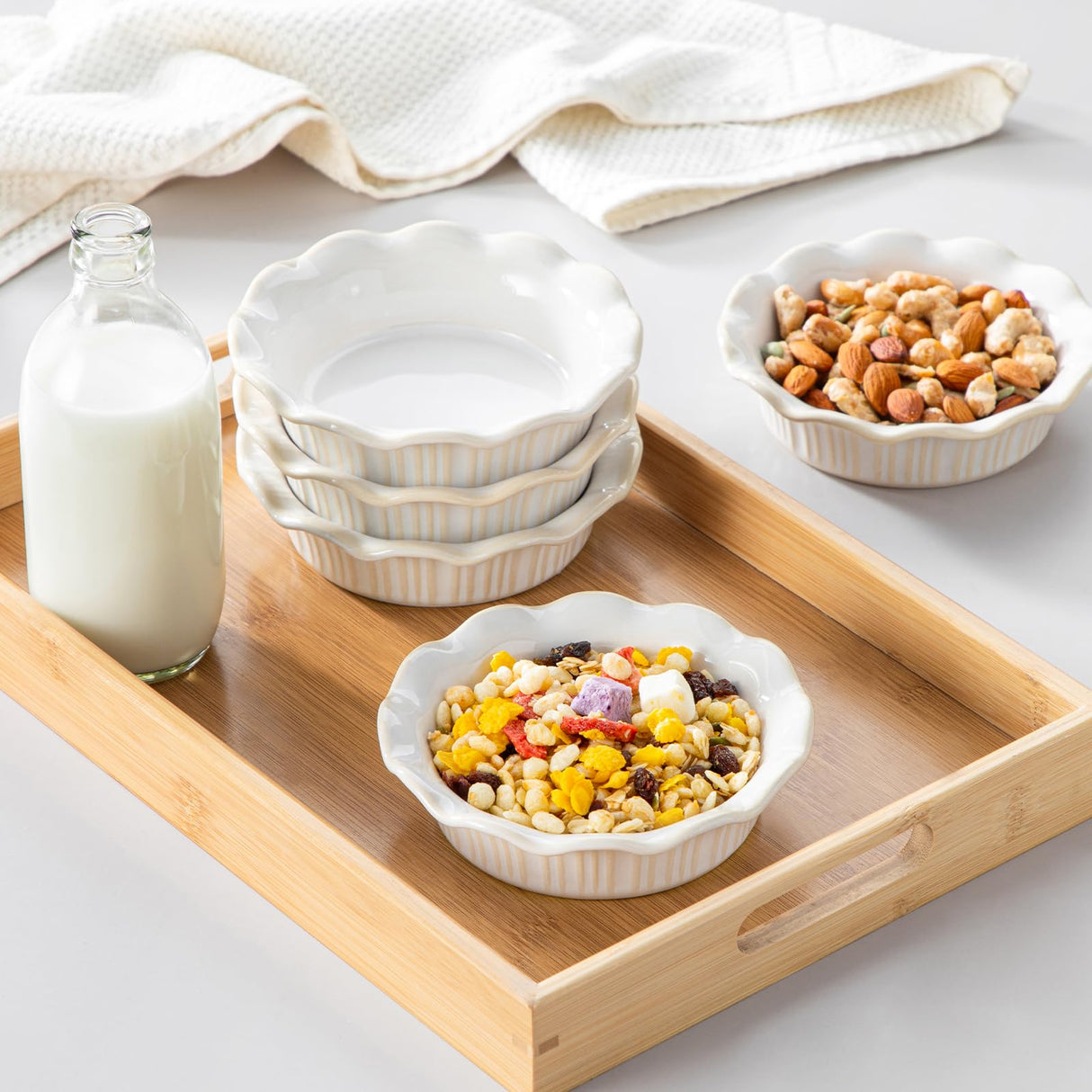 vancasso Mini Pie Pans Set of 6, 5.2 Inch Ceramic Deep Dish Pie Plates with Ruffled Edge for Baking, Microwave & Oven Safe, White vancasso