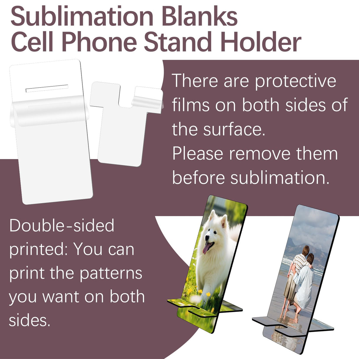 AiDiYGECO 9 Pack Sublimation Cell Phone Stand Holder Blanks Bulk MDF Double Side Sublimation Desktop Phone Holders Heat Transfer Sublimation Blank Products Ornaments for DIY Craft Phone Bracket AiDiYGECO