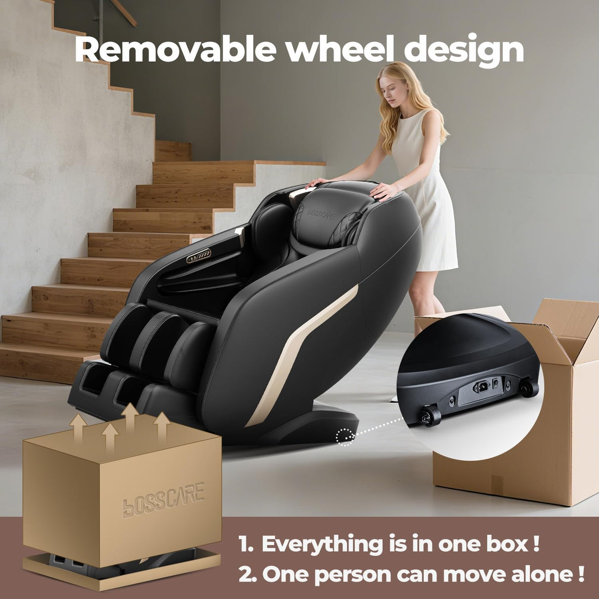 BOSSCARE Zero Gravity SL-Track Massage Chair: 2025 3D Full Body Recliner - Back Heating Deep Stretching Massage Chairs for Home Office - Body Scanning HiFi Bluetooth BOSSCARE