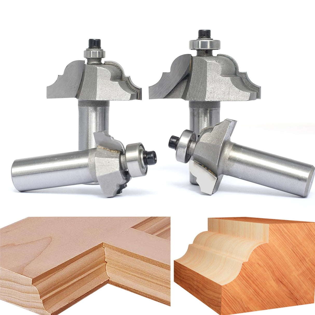 Akylin 4Pcs Classical Roman Ogee Bits Set,1/2" Shank,Radius 3/32", 1/8",5/32",3/16" Edge Forming Router Bits,Decorative Ogee Edging Cutter for Wood Surface Profiling,Routing,Molding Akylin