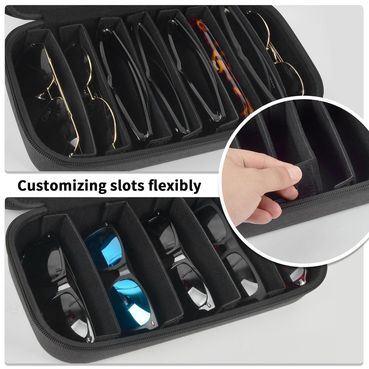 Travel Sunglass Organizer Case for Sojos/for Goodr/for Quay Polarized Sunglasses Men Women, Trendy glasses Storage Holder for Retro Oval/Rectangle Aviator Shady Rays Sun glasses (Bag Only), Black,L Grapsa