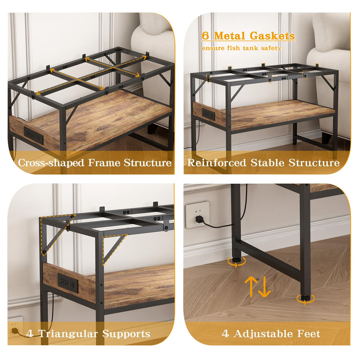 METYERRY Modern 20 Gallon Fish Tank Stand for Home Office, 2-Tier Aquarium Stand with Shelf for Storage, Fish Tank Table 24" x 12" x 21", Ideal for Breeder Tanks, and Reptile Terrariums, Rustic Brown METYERRY