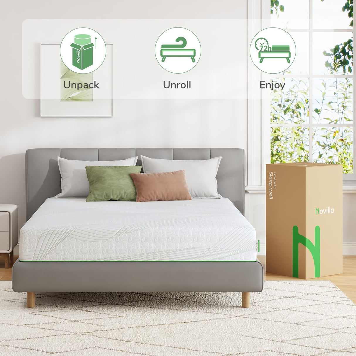 Novilla Twin Mattress, 8 Inch Gel Memory Foam Mattress Twin Size, Mattress in a Box for Back Pain Relief, Medium Firm Mattress with Edge Support & Motion Isolation, Ataraxia Novilla