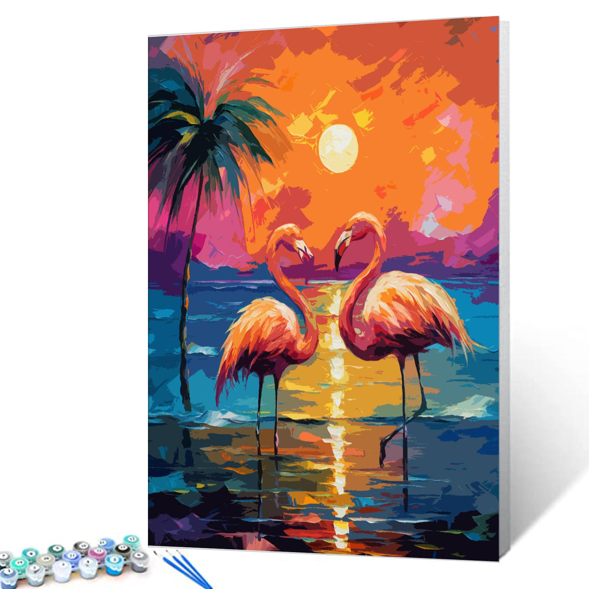 Tucocoo Pink Flamingos Paint by Number for Adults Beginner, DIY Digital Oil Painting Kits on Canvas with Brushes and Acrylic Pigment, Beach Sunset Hand-Painted for Home Decor 16x20 inch (Frameless) Tucocoo