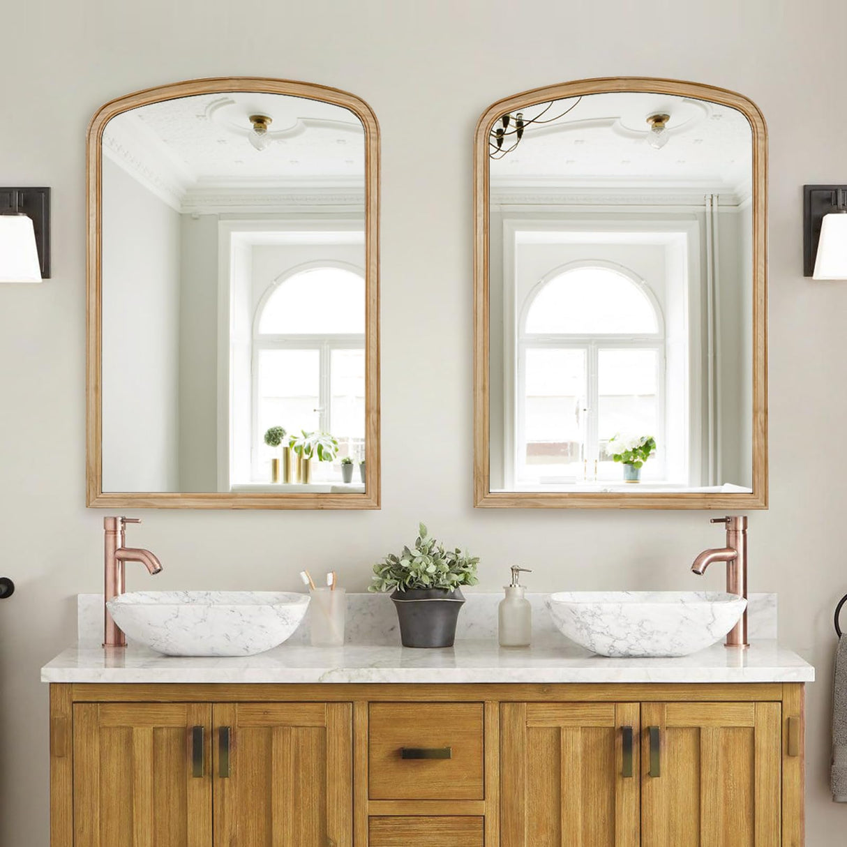 WallBeyond Arched Wall Mirror Wood Framed, 24" x 36" Rustic Farmhouse Wood Arched Mirror for Bathroom Wall Decor Entryway Living Room WallBeyond