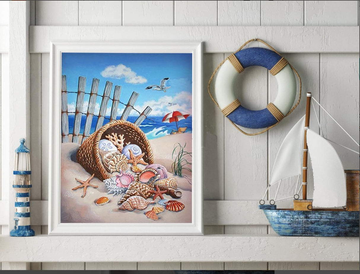 Apomelo Diamond Art Painting Kits Beach Diamond Art Kits for Adults Beach Conchs Diamond Art for Decor,Summer Beach Conchs,12×16 inches Apomelo