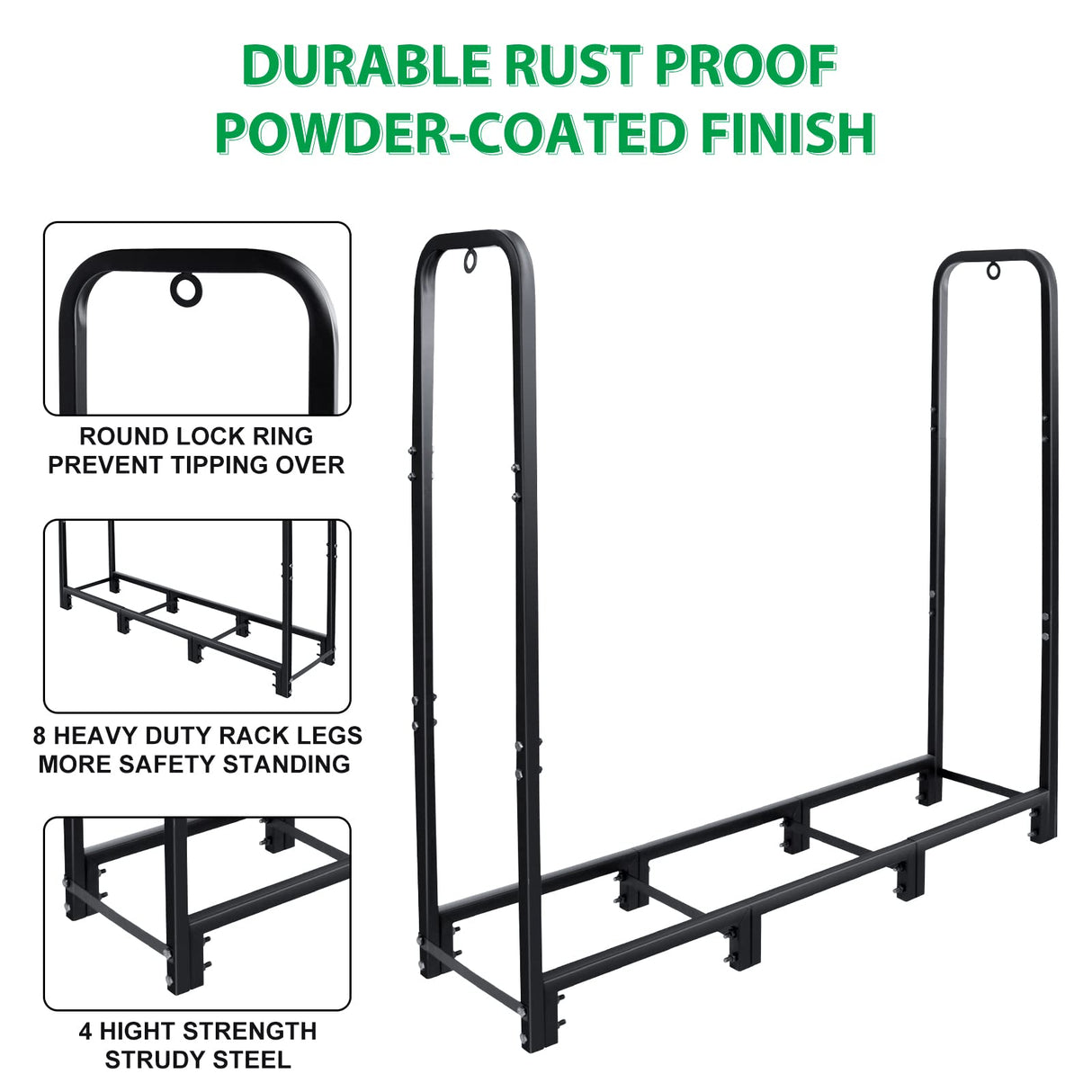 CONNOO 4ft Firewood Rack Stand Heavy Duty Firewood Log Rack Holder Fireplace Wood Storage Holder for Indoor Outdoor Metal Pile Log Stand Stacker Holder, Matte Black CONNOO