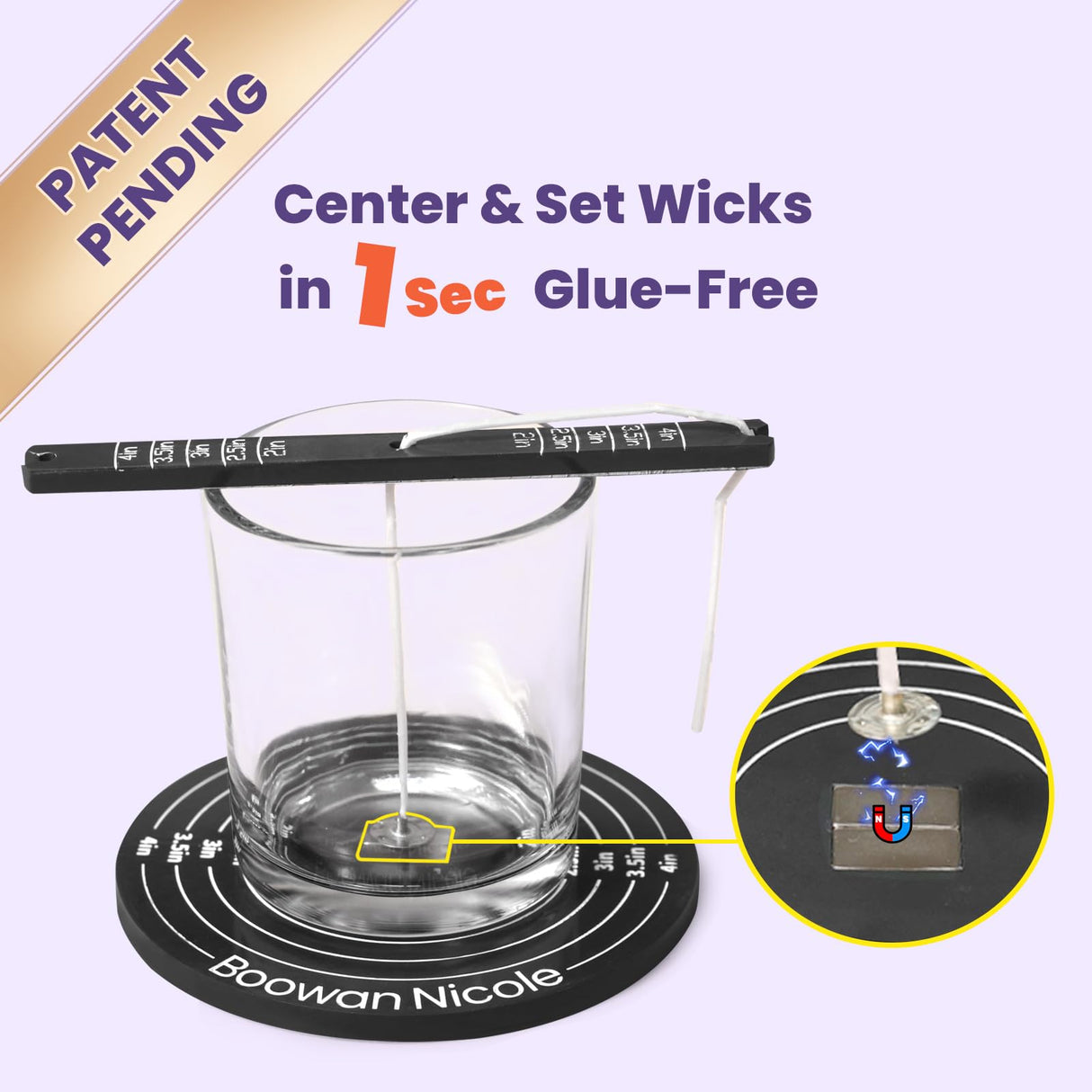 BOOWAN NICOLE Universal Wick Centering Setter Tool for Candle Making - Center & Set Wicks in 1 Second, Wick Holder for Most Candle Jar & Refill Sizes (A0352), Black BOOWAN NICOLE