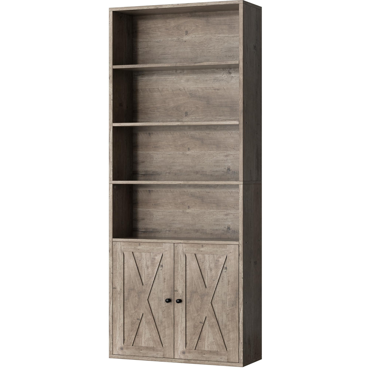 Shintenchi Bookshelf, Industrial Bookshelves and Bookcases with Doors Floor Standing 6 Shelf Display Storage Shelves 70.6 inches Tall Bookcase for Home Office, Living Room (Grey) Shintenchi