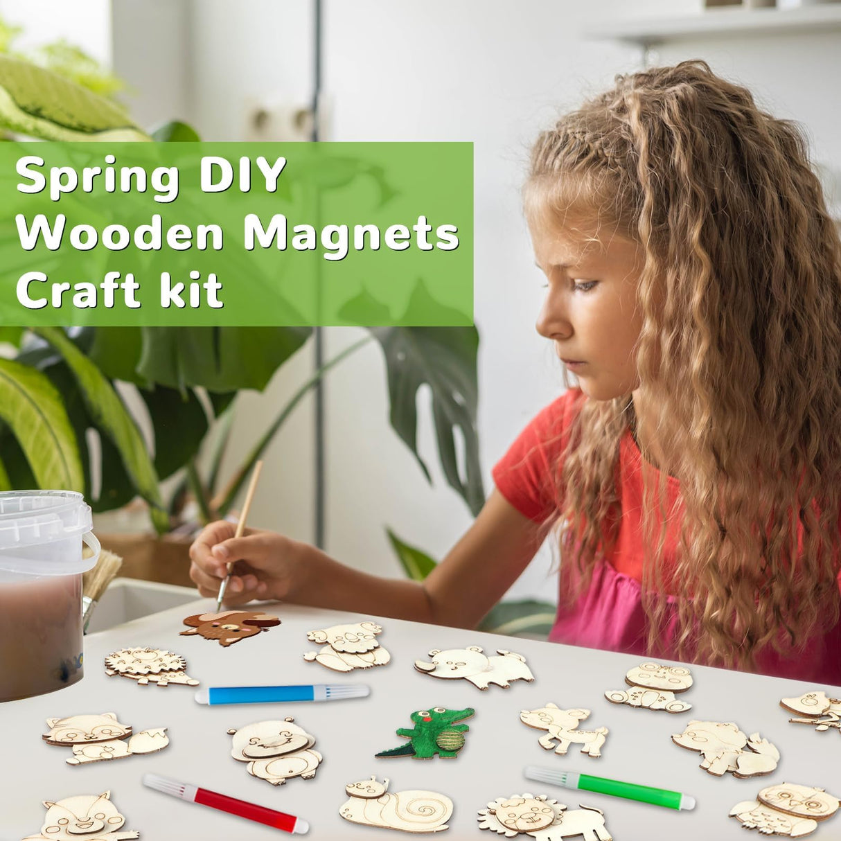 gisgfim 36Pcs Wooden Magnet Painting Craft Kit DIY Wooden Magnets Coloring Arts Crafts for Kids Ages 4-8 8-12 for Birthday Party Gifts Toys Jungle Animal Creativity Supplies Party Favors gisgfim