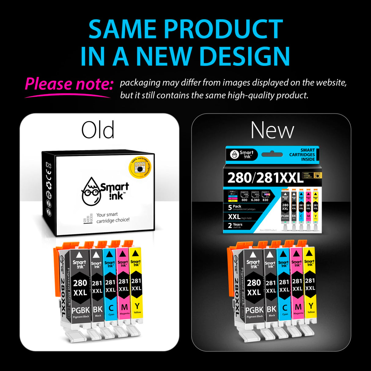 Smart Ink Compatible Ink Cartridges Replacement for Canon 281 280 PGI-280XXL CLI-281XXL (5 Combo Pack) to use with Canon Printers Pixma TR8520 TS9120 TS6120 TR8620 TR8620a TS6320 TR7520 PGBK/BK/C/M/Y Smart Ink