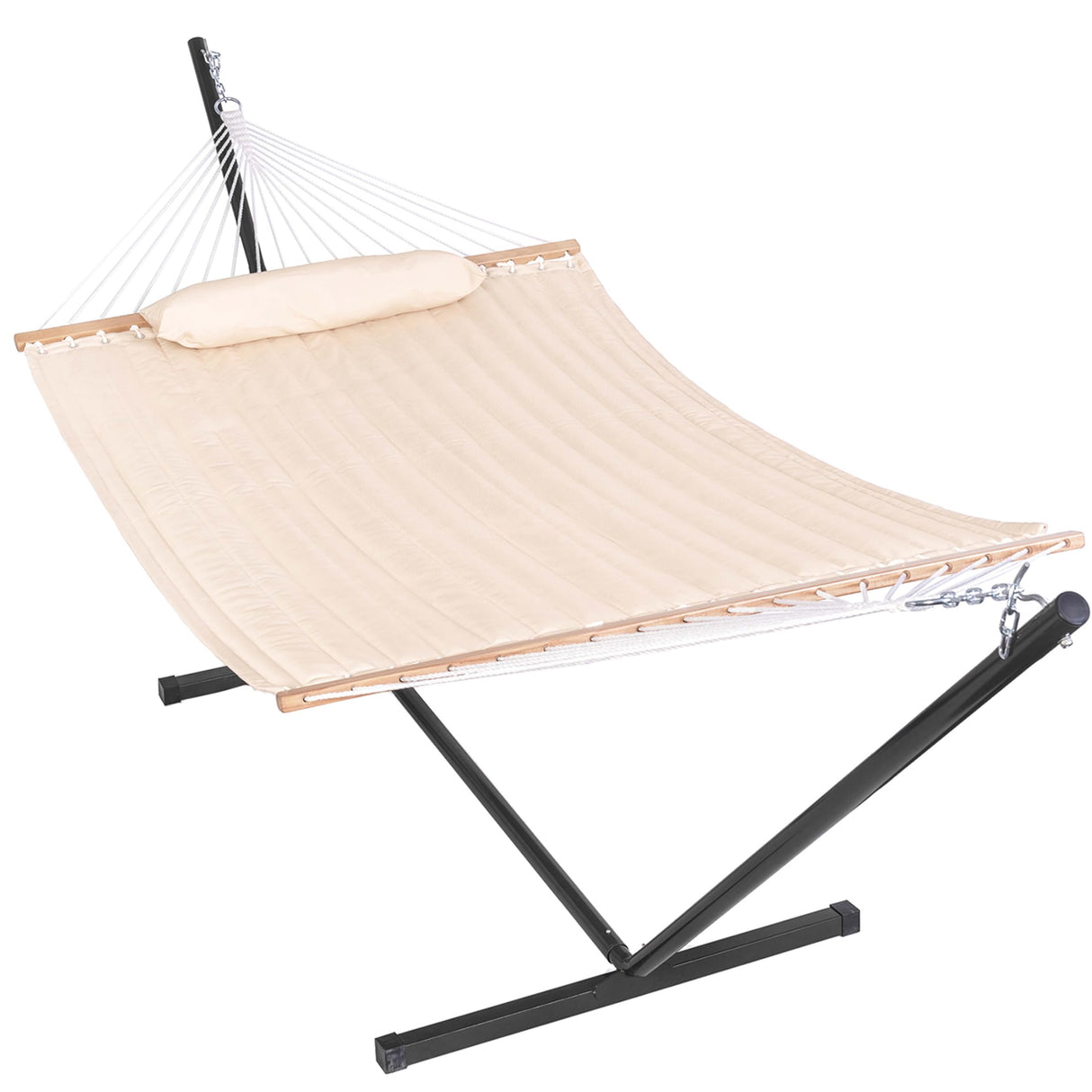 Lazy Daze Hammocks Quilted Fabric Hammock with 12 Feet Stand, 2 People Double Hammock with Stand for Outdoor Indoor Patio Garden Backyard, 450 lbs Capacity, Beige Lazy Daze Hammocks