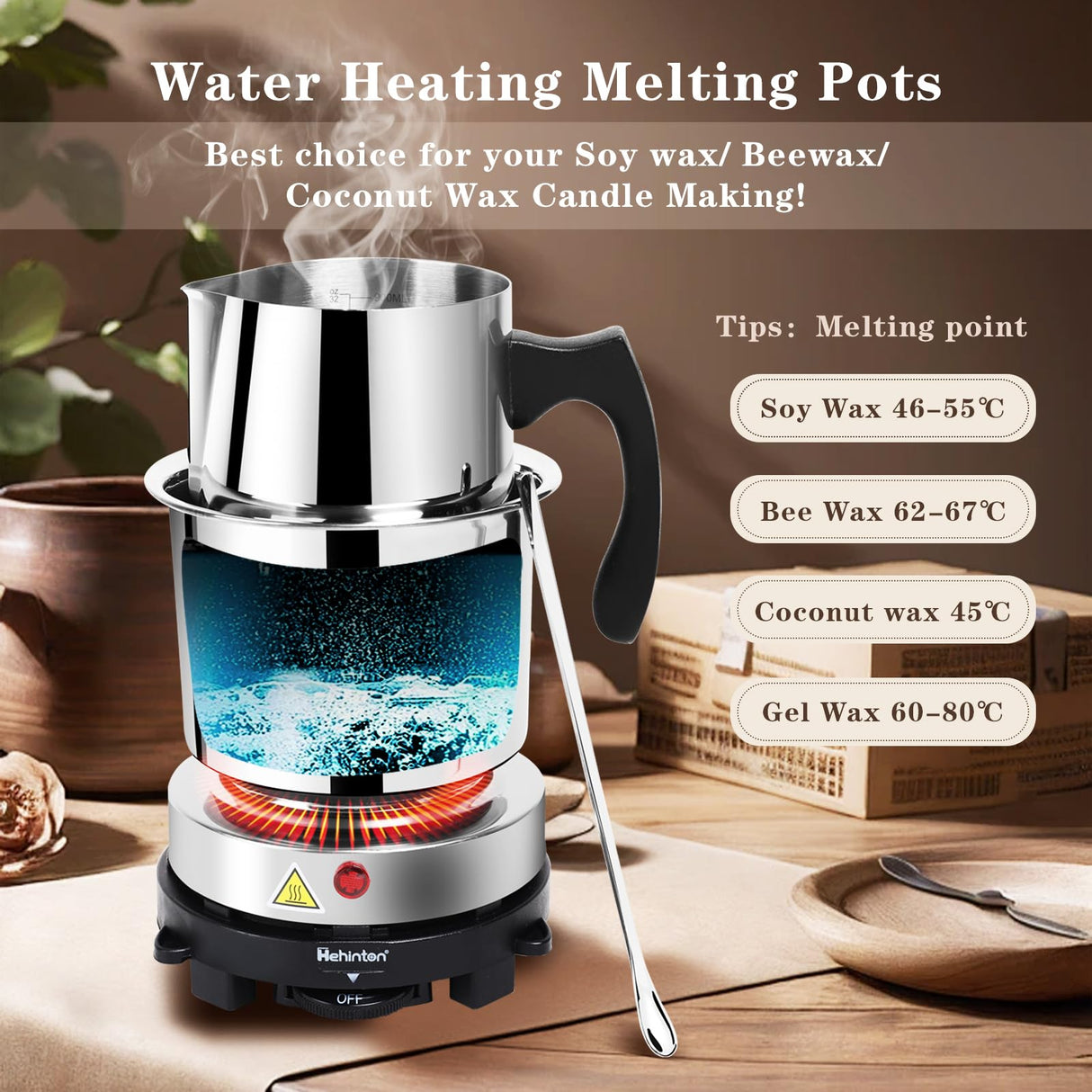 Hehinton Double Boiler Wax Melting Pot, Professional Water Heating Warming Pots for Candle Making, Wax Melter Making Kit for Beginners, DIY Kit with Electric Hot Plate, Heat Gun, Thermometer Hehinton