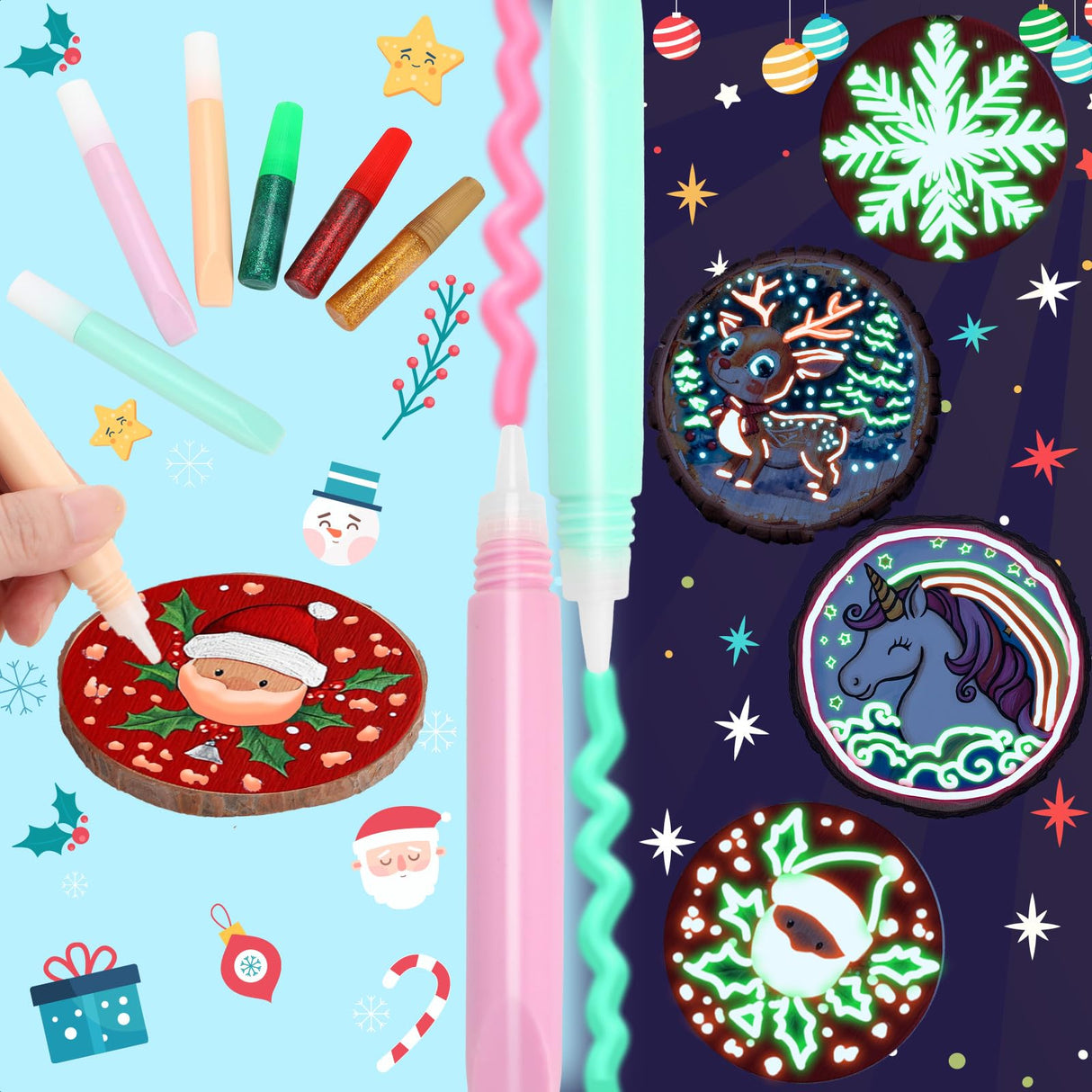 Luucio Wooden Painting Craft Kit - Glow in The Dark Wood Slices Crafts and Birdhouse Ornaments, Creative Art Toys for 5, 6, 7, 8, 9, 10, 11, 12 Year Old Kids, Christmas Gifts Ideal Luucio