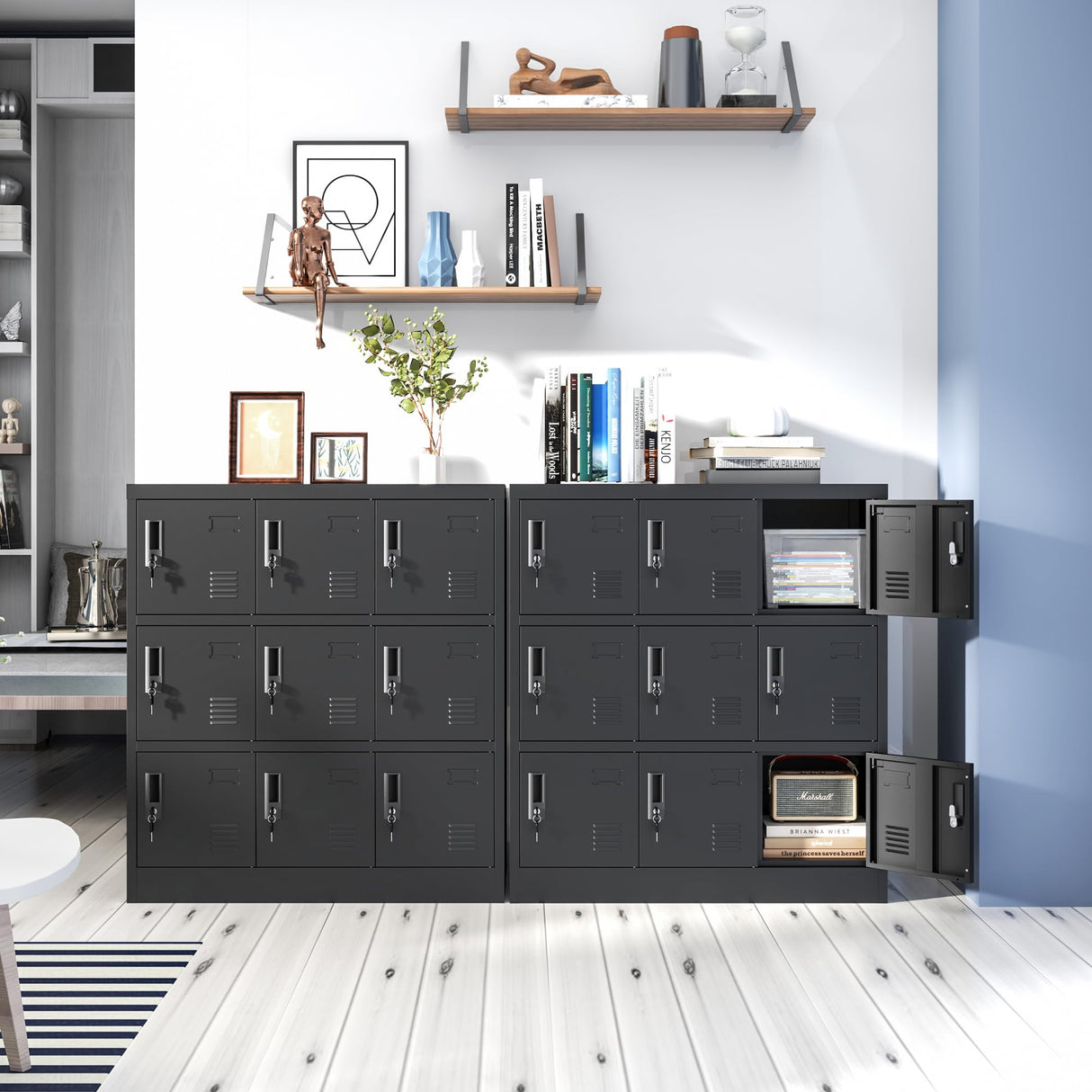 Yukimo 9 Door Metal Locker, Storage Lockers for Employees, Steel Storage Locker with Lock and Card Slot, Employee Lockers for Home, Office, School, Gym, Require Assembly(Black) Yukimo