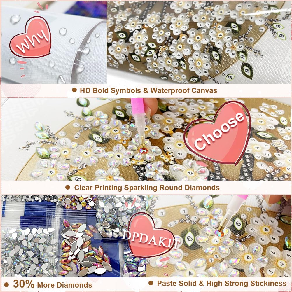 DPDAKIT Rose Diamond Painting Kits, Love 5D Special Shape Diamond Art Kits for Adults, Crystal Rhinestones Art Craft for Beginners DIY Home Wall Decor Gift, 12 × 12 Inches DPDAKIT