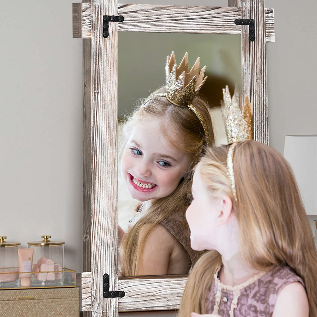 MeMoreCool Farmhouse Rustic Wood Framed Bathroom Mirror, Decorative Wall Mounted Rectangular Mirror for Bedroom, Living Room, or Bathroom, 24x36 Inch, White MeMoreCool