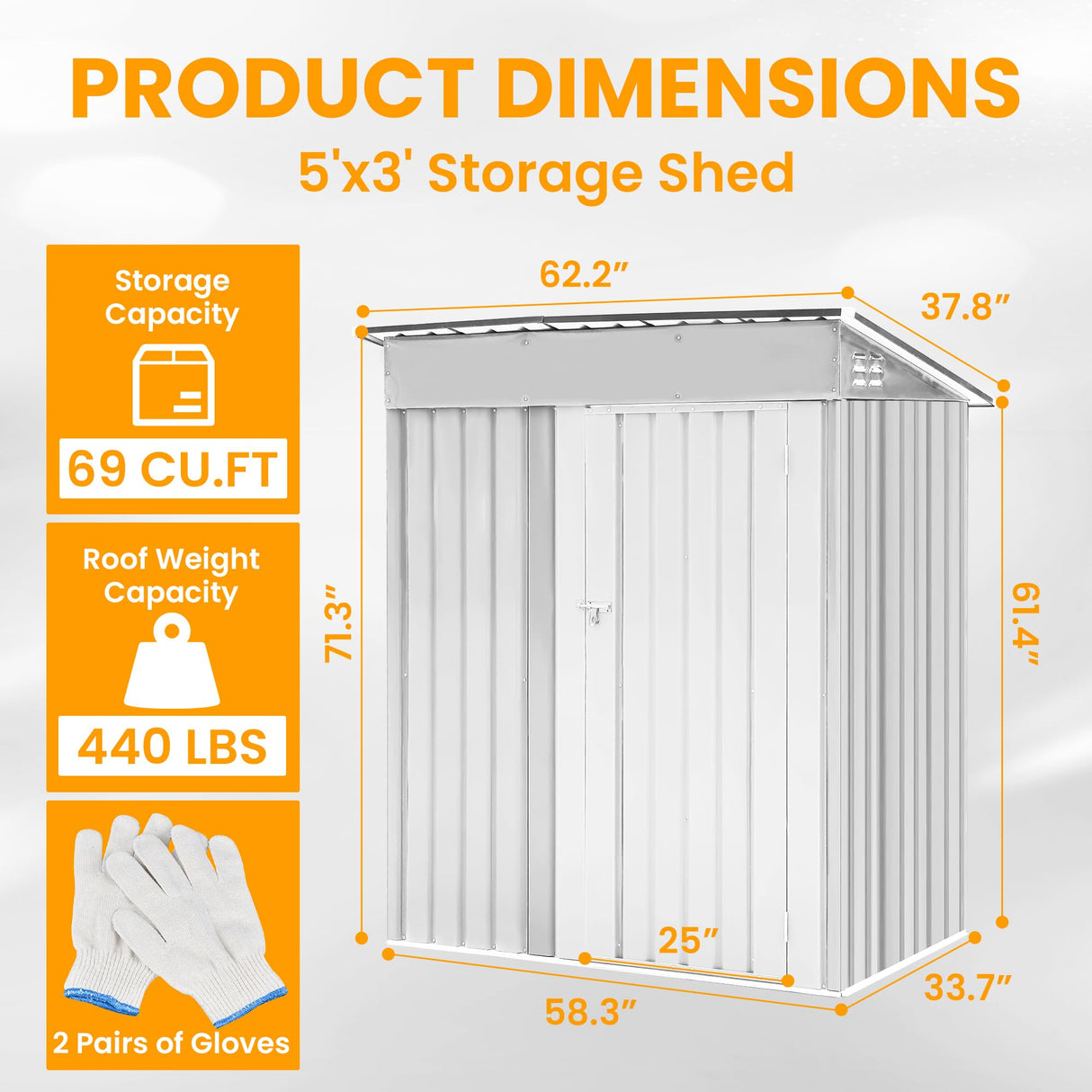 Zynfylus 5x3 FT Outdoor Storage Shed Garden Shed Tool Shed with Lockable Door and Sloping Roof, Durable Metal Storage Shed for Backyard, Outside, Patio, White Zynfylus