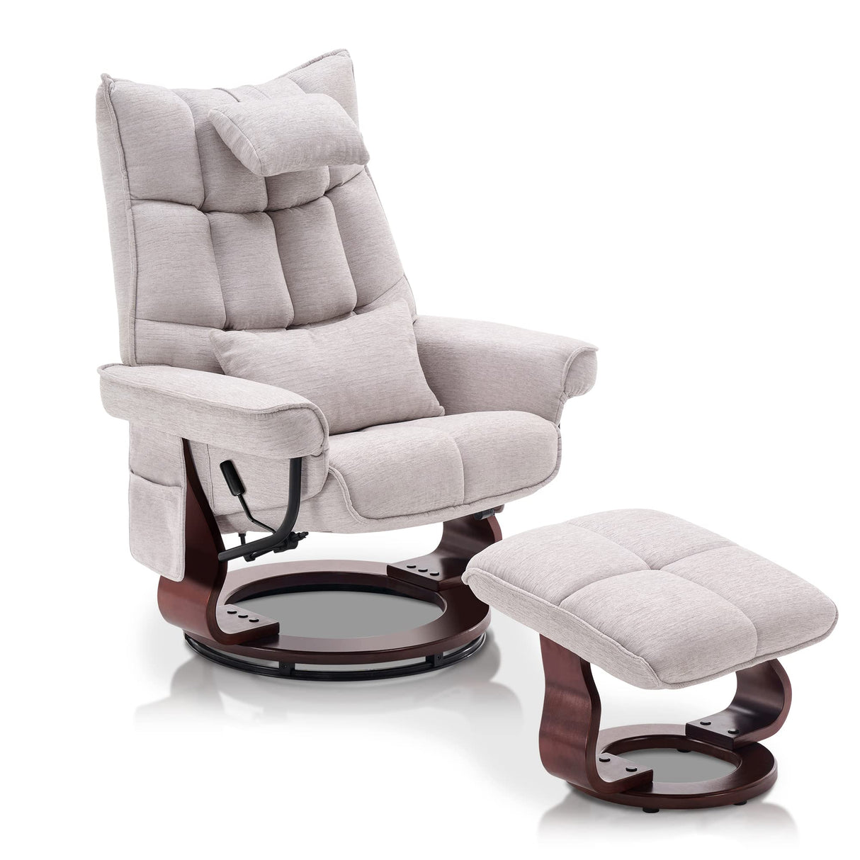 MCombo Swivel Recliner with Ottoman, TV Chair Sets with Vibration Massage, Ideal for Small Space, Living Room & Bedroom 4188 (Beige) MCombo