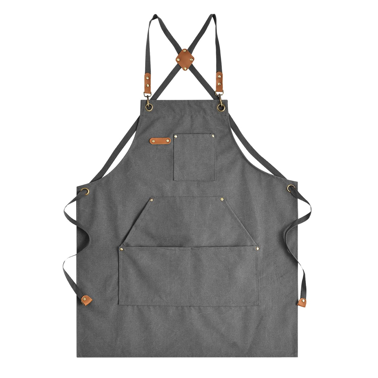 Aoomzoon Canvas Aprons for Men Chef Apron, Work Apron with Large Pockets - Durable 16oz Heavy Duty Cross Back, BBQ, Cooking (Gray, 1 Pack) Aoomzoon