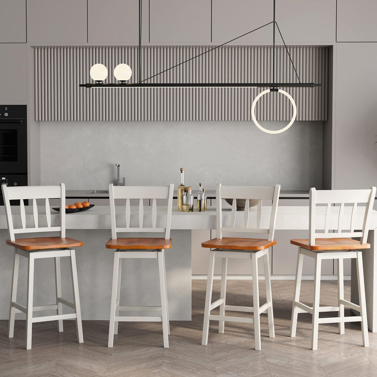 COSTWAY 24.5 Inch Ergonomic White Bar Stools Set of 4 with 360° Swivel & Footrest COSTWAY