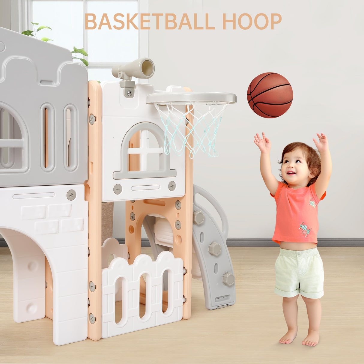 Toddler Slide 8 in 1 Toddler Playset for Toddlers Age 1-3,Baby Playset for Indoor Outdoor Playground with Climber, Crawling Tunnel, Basketball Hoop, Telescope, Toy Storage Garvee