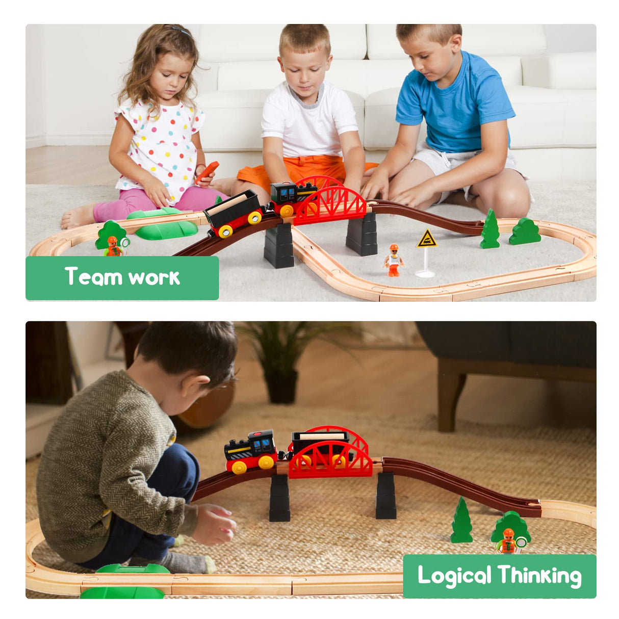 Asweets Wooden Train Set for Toddler,40 Piece with Train Track Electric Operated Fits Thomas,Brio,Melissa and Doug Magnet Battery Train Toy for 3 4 5 Asweets